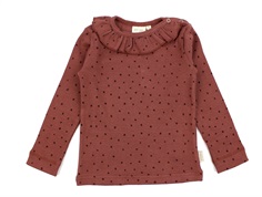 Petit Piao berry dust/dark red dot frill t-shirt